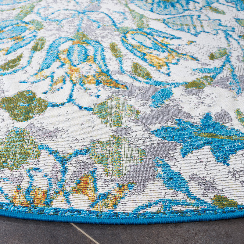 Barbados 500 Performance Floral Indoor/Outdoor Area Rug, Round 6'6"