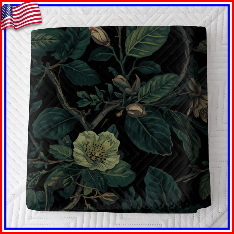 Couvre-lit matelassé à motif floral foncé, Grand lit
