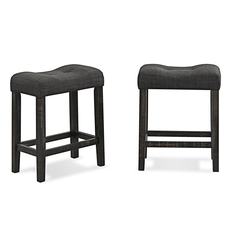 Button Tufted Counter Height Stool, Set of 2, Gray