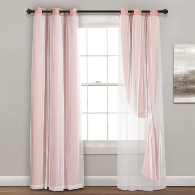 Rideaux transparents à œillets avec doublure occultante isolante, panneaux de rideau de fenêtre, rideaux roses avec superposition diaphane, rideaux occultants élégants pour la chambre à coucher