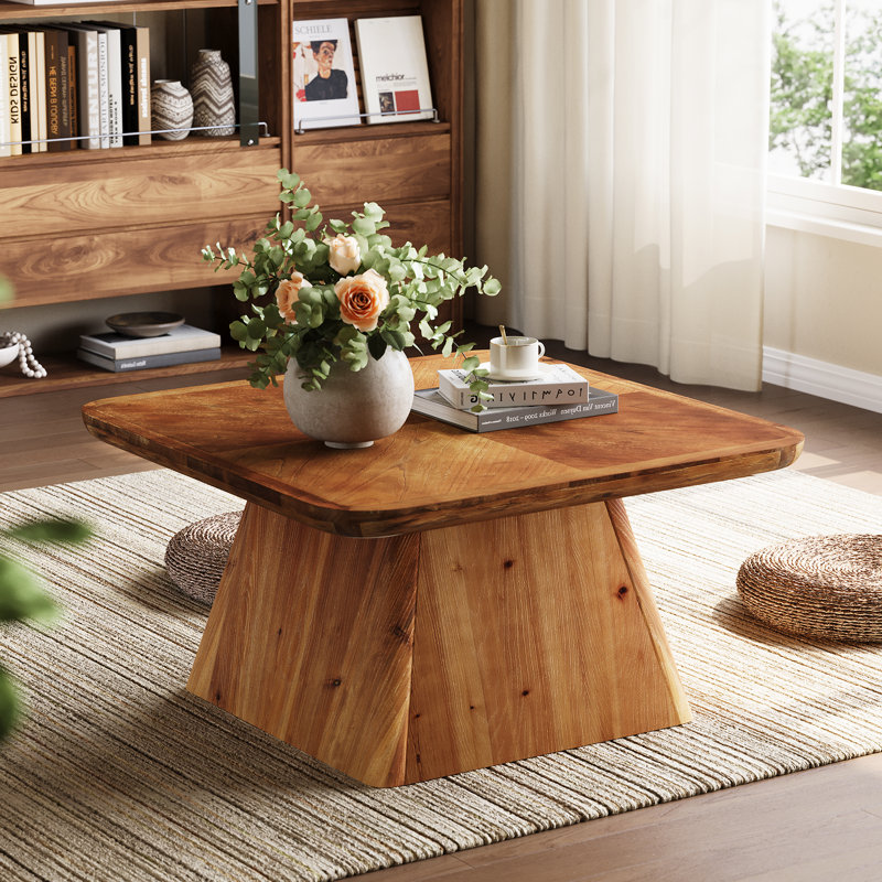 Table basse vintage en bois massif, table basse carrée 31,5 po pour le salon, tables de salon classiques