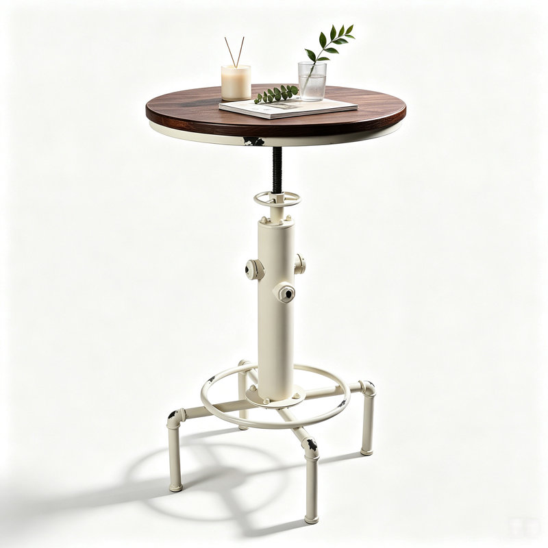 Table bistro industrielle 32,28 à 36,22 po, Brun / blanc antique