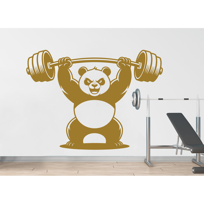 Adhésif mural Panda Gym Bodybuilder Fitness Decor Workout Art, H 22 po x l 30 po, Yellow