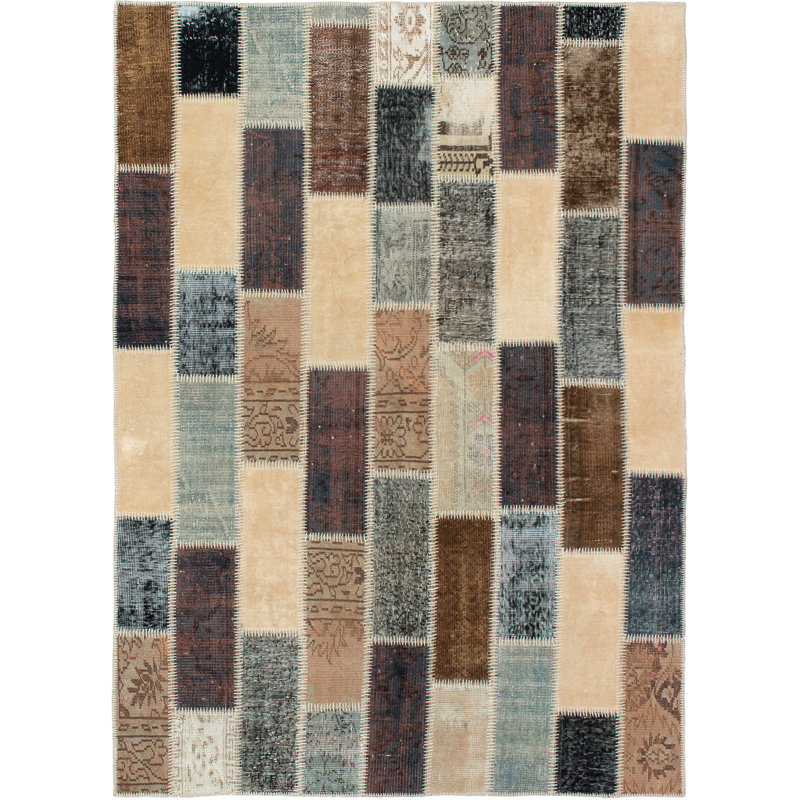 Tapis unique en laine noué à la main brun et beige style années 2010 de 5 pi 7 po x 7 pi 10 po Kerynie