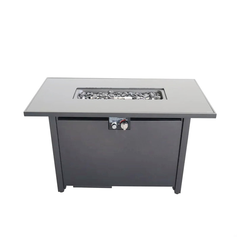Table de foyer d'extérieur en acier avec couvercle H 25 po x l 42 po, Noir, Noir