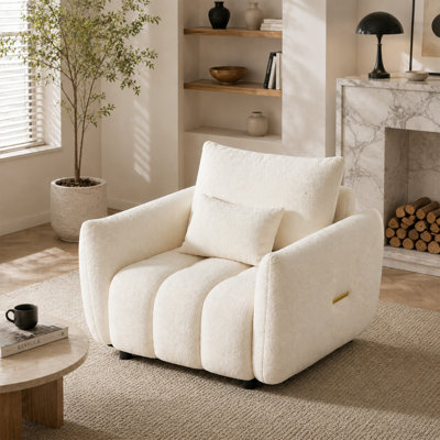 Teddy Fabric Single Seat Sofa Chair, Modern Upholstered Accent Chair with 1 Pillow for Living Room Bedroom
