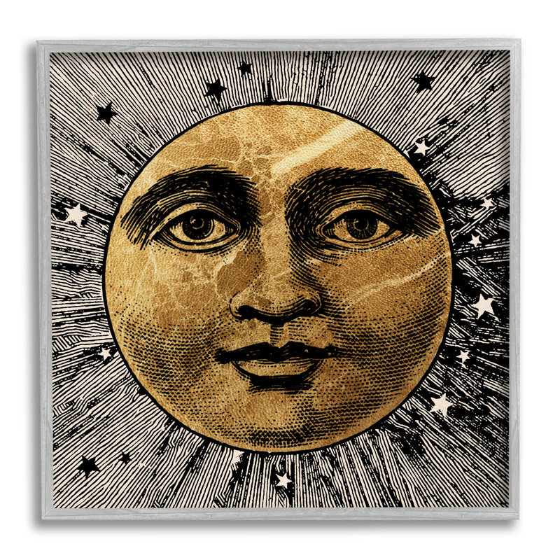 Az-287 - «Moon Face» par Lil 'Rue, Estampe numérique Farmhouse, H 17 po x l 17 po x P 1,5 po