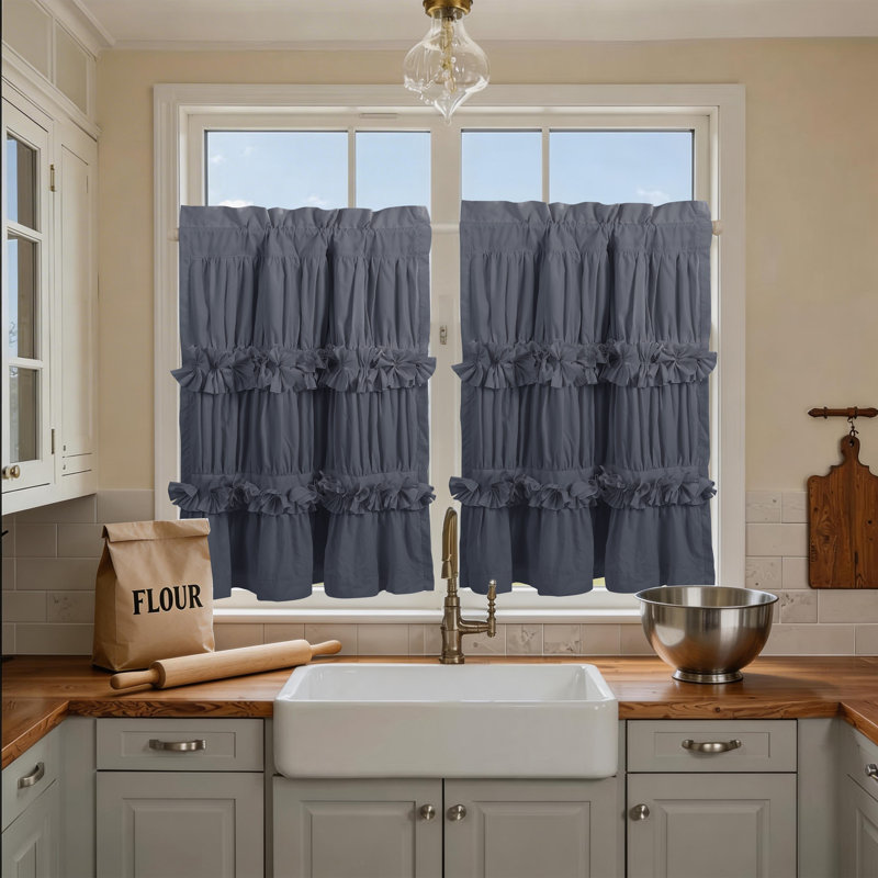 Paquet de 2 rideaux de cuisine Ruffle, Gris, L 30 po x L 36 po