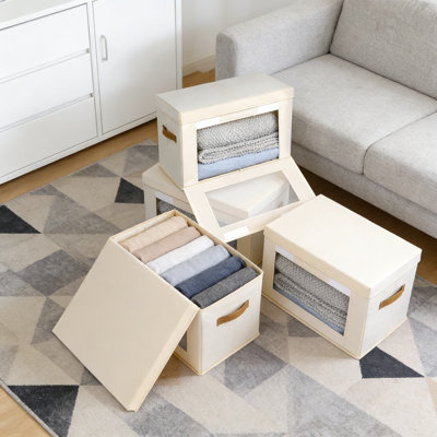 Fabric Storage Bins With Clear Window - Front Opening Design For Easy Access, Stackable Organizer Boxes For Closet, Shelves, And Home Organization, 2 Pack