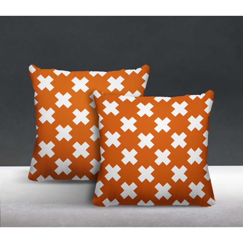 Oreiller carré intérieur / extérieur Perri Criss Cross, L 17 po x H 17 po, Orange