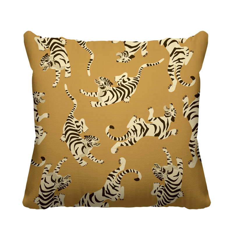 Coussin décoratif intérieur / extérieur Tigger Boho Tiger, L 17 po x H 17 po, Jaune