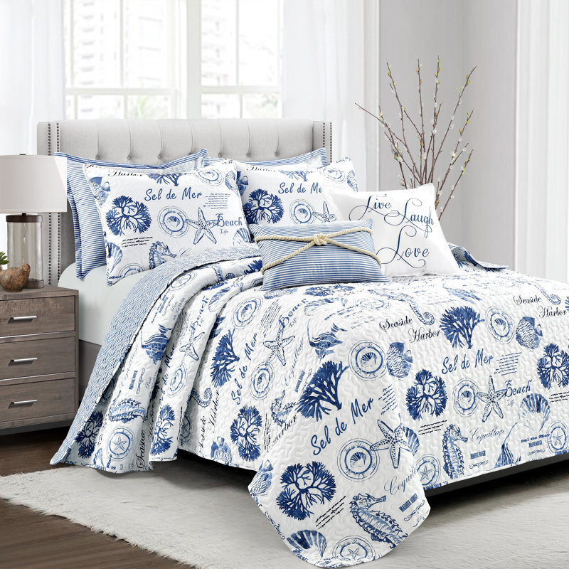 Lush Decor Harbor Life Reversible Quilt Set, Full/Queen Quilt + 6 Additional Pieces