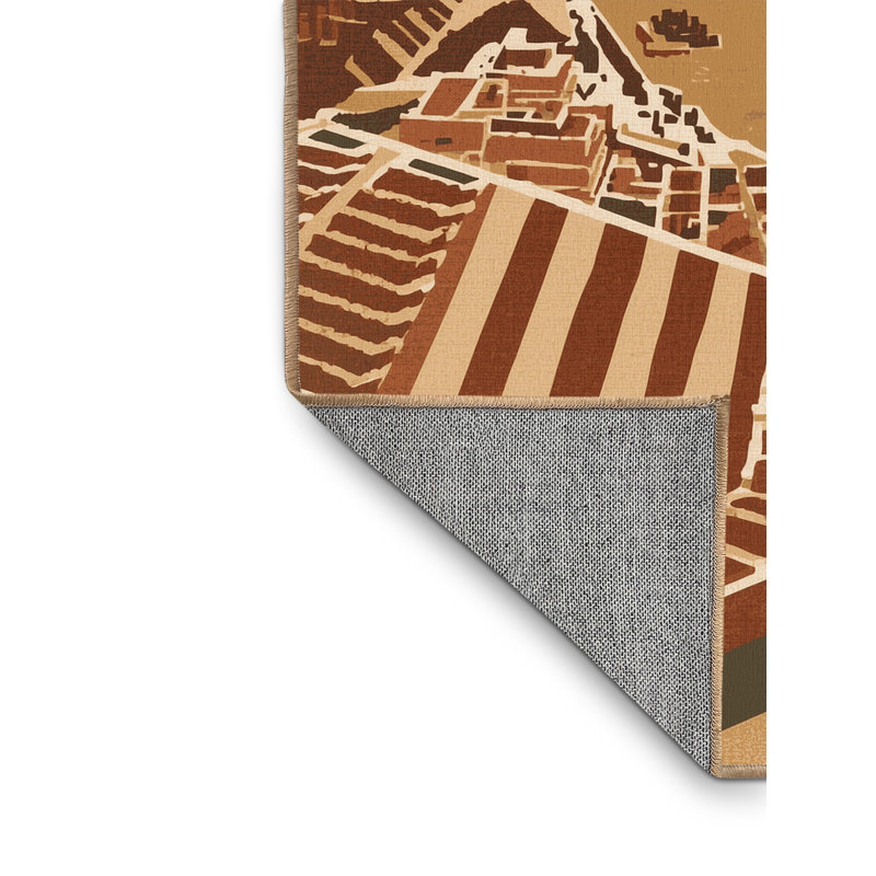 Machine Washable Paitlyn Machu Picchu Peru Global Inspired Block Print Rug in Brown – LightBrown Binding, 7x10