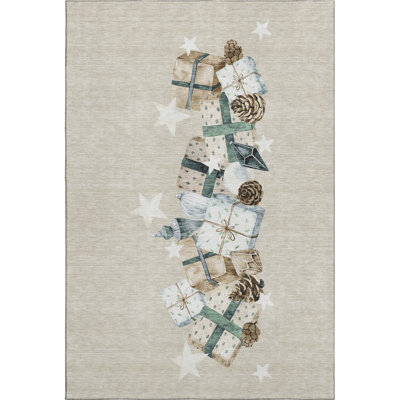 Premium Machine Washable Castillon AMF1825 Stars and Presents Holiday Rug