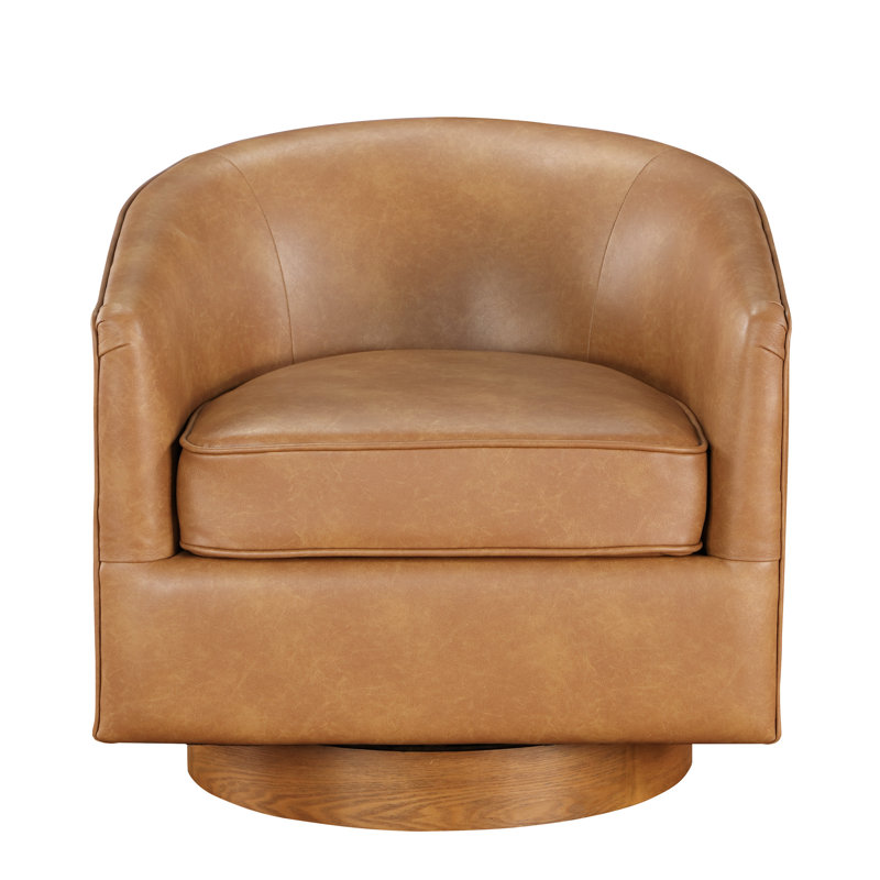 Chaise pivotante Made avec assise en similicuir brun - structure en bois, hauteur 18,75 po, Brown