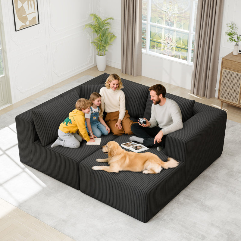 Boneless 109" Modular Cloud Sectional Sofa, 7-In-1 Boneless Couch With Chaise, Zero Assembly Deep Seated Plush Corduroy Sofa For Living Room