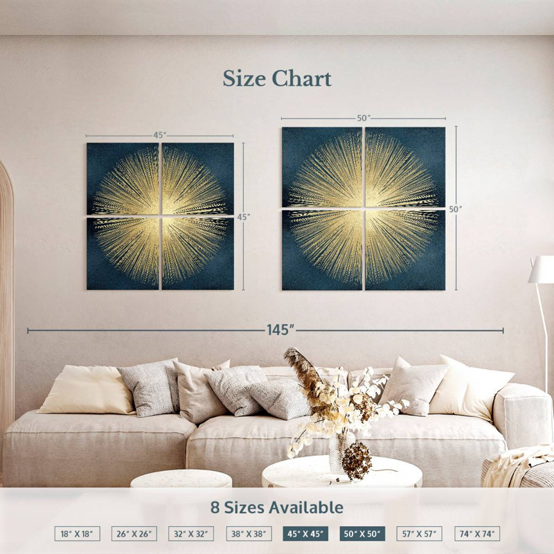 Avery Sunburst doré sur bleu I, H 45 po x l 45 po