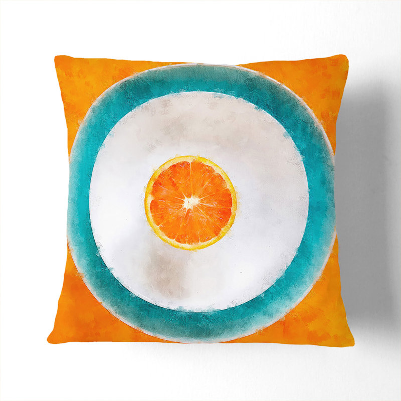 Orange Circles Painting Square Throw Cushion, 40cm H x 40cm W x 15cm D, Stone