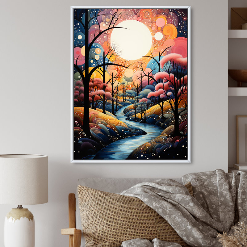 «Lorenn River Whimsical Thorugh Forest Landscape I», reproduction sur toile, H 20 po x l 12 po x P 1 po, Cadre flottant blanc