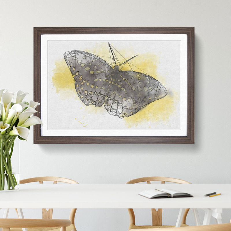 Butterfly Vol.4 Sketch - Picture Frame Painting, Walnut Framed, 48cm H x 65cm W x 2cm D