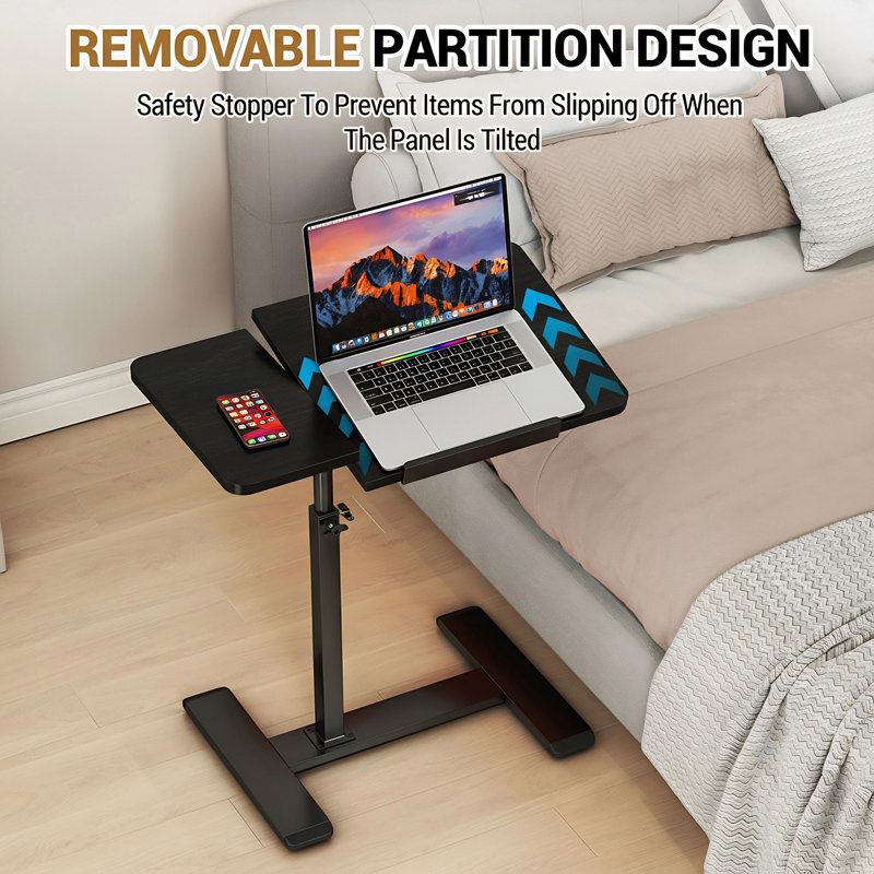 Adjustable Height Mobile Laptop Desk – 360° Swivel Overbed Table, Slide-Under Couch End Table, Compact Rolling TV Coffee Table for Sofa or Bed – Black