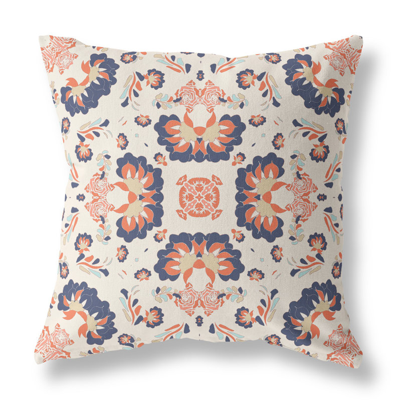 Coussin décoratif 26 po x 26 po Broadcloth Floral, Blanc cassé / floral mauve