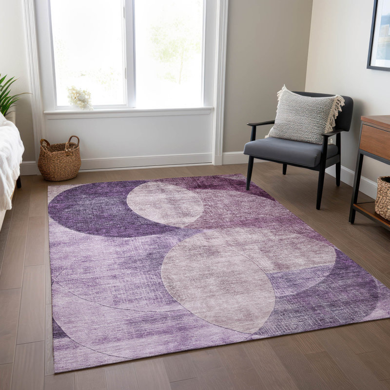 Purple Geometric Circles Washable Indoor/Outdoor Rug 2'6" x 3'10"