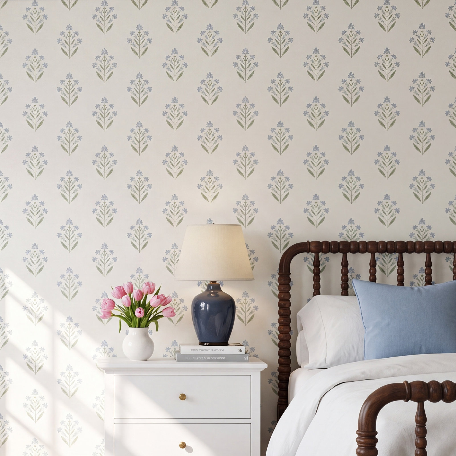 Tenny Prepasted Floral Wallpaper, Aquamarine