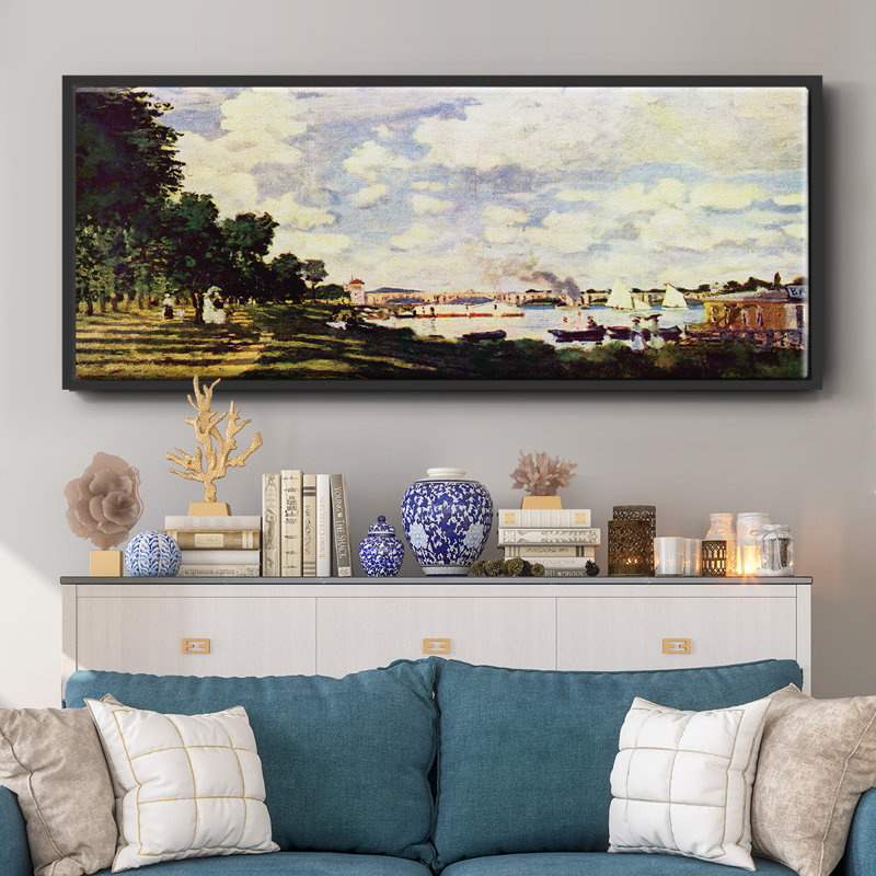 «Sailing At Argenteuil» par Monet, reproduction d'art sur toile, H 20 po x l 50 po x P 1,5 po, Noir
