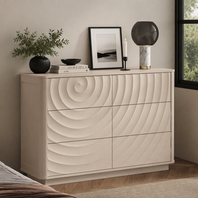 Commode 6 tiroirs moderne avec grain en spirale 3D et conception sans poignée