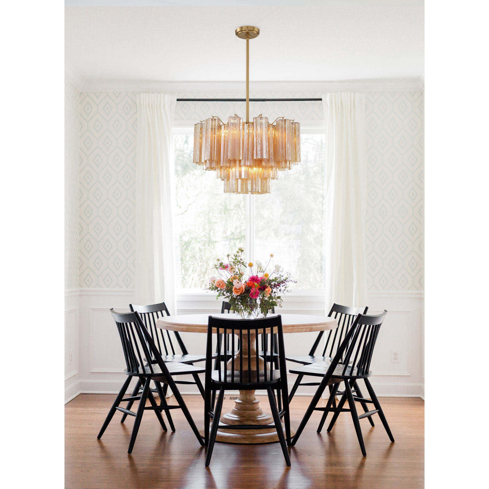 Arras 9-Light Chandelier, Aged Brass, Yellow, 14.25" H x 22" W x 22" D