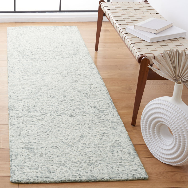 Tapis de couleur unie en coton et en laine touffeté à la main Kahoka, Tapis de couloir 2 pi 3 po x 8 pi