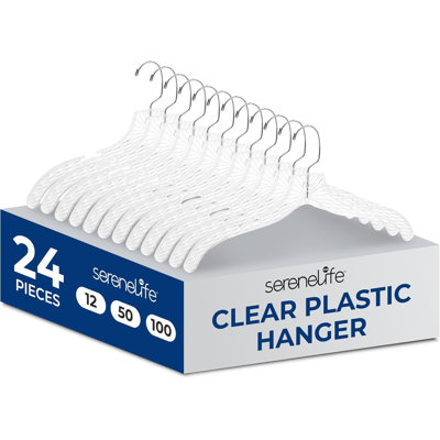 Serenelife 24 pièces Cintres en plastique transparent - cintres invisibles antidérapants, taillés en cristal, durables et peu encombrants (transparents)