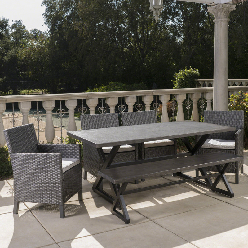 Dakoda Rectangular 6 - Person 70.5" Long Dining Set with Cushions, Grey