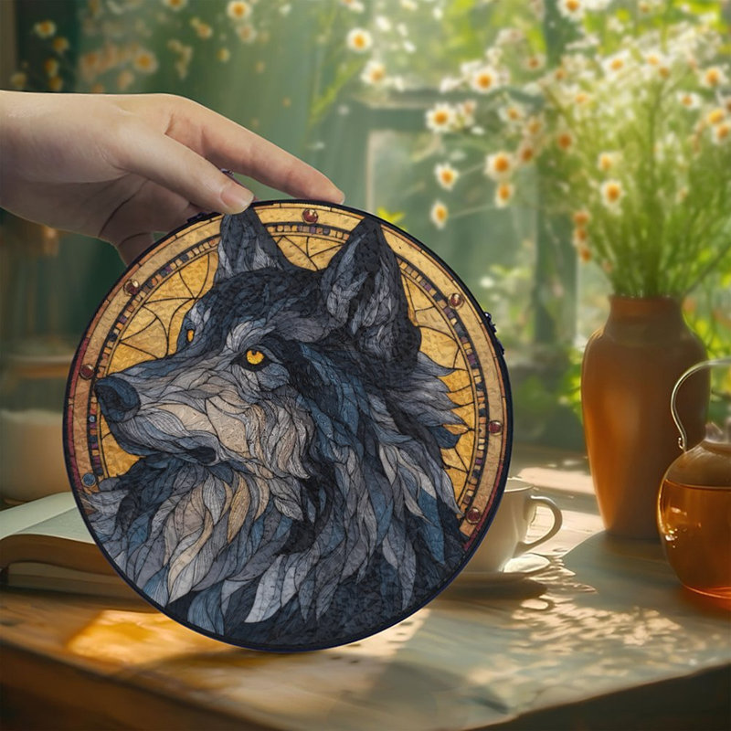 Loup, vitrail, art, vitrail, 9,8 x 9,8 po (25 x 25 cm)