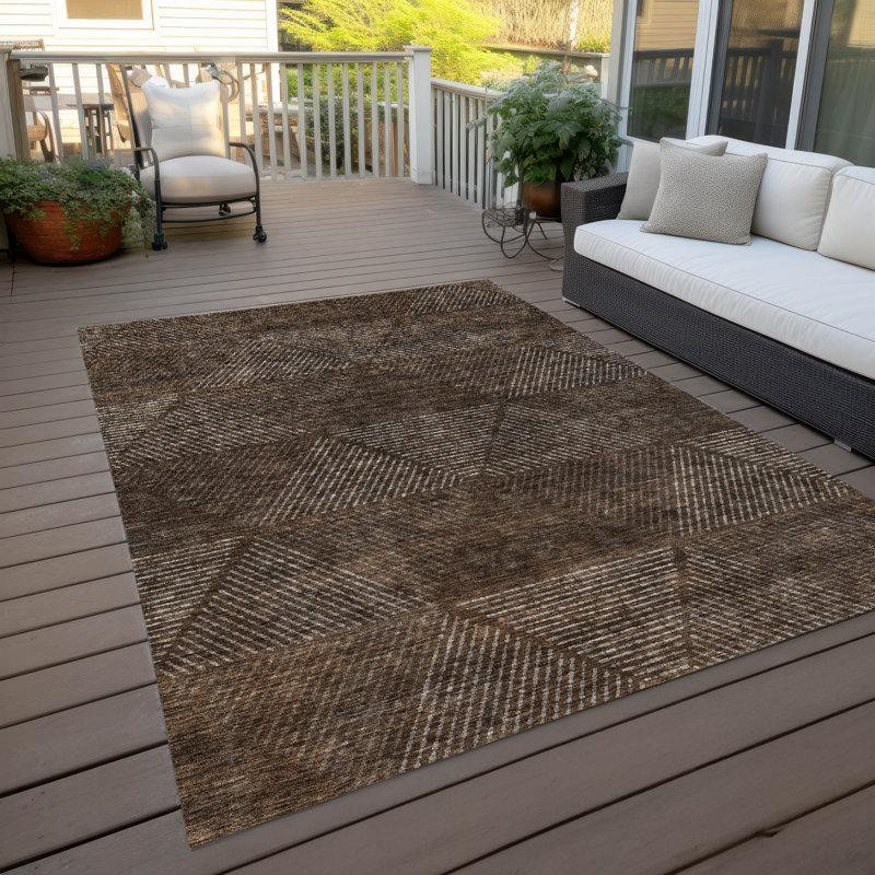 Tapis intérieur / extérieur en polyester tissé à la machine Malchow, Rectangle de 10 pi x 14 pi