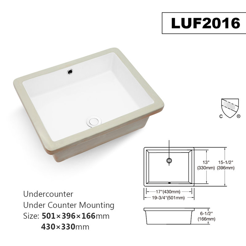 Généreux lavabo encastré rectangulaire en céramique blanche résistant aux acides -