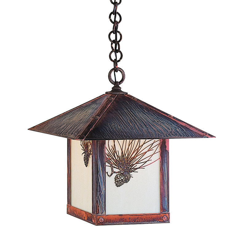 McLoud Outdoor Hanging Lantern, Pine needle, Raw Copper, Off White