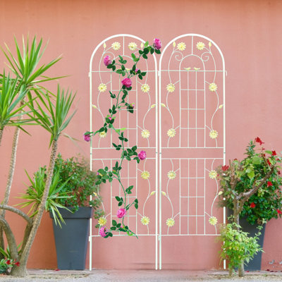 Ensemble de 71 treillis de jardin en métal 71 po x 19,7 po, rouille blanc crème pour l'extérieur, facile à construire, matériau, plantes grimpantes telles que lierre, concombre, plantes antirouille d'extérieur