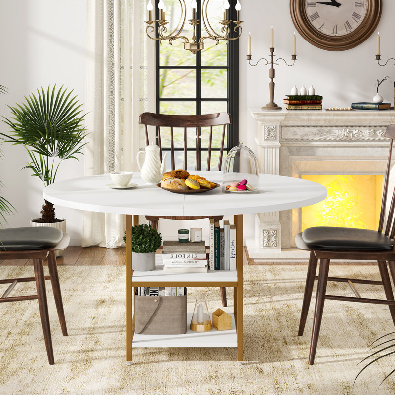 Rendell Round Dining Table, White/Gold