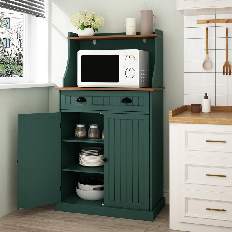 54" Tall Kitchen Pantry Cabinet, Freestanding Microwave Stand with Drawer & Adjustable Shelves, Buffet Storage Cabinet, Green