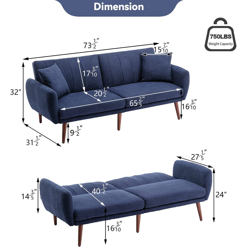 Canapé-lit inclinable 73,5 po, Mélange de lin bleu