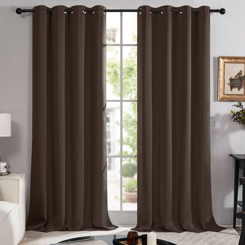 Deconovo 100 Percent Blackout with Liner Grommet Curtain Panel Pair, 52" W x 63" L, Brown