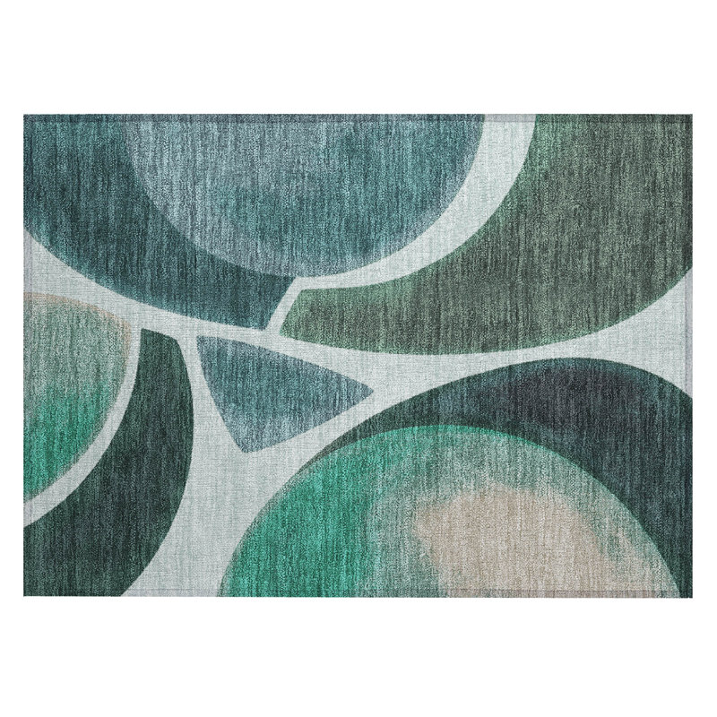 Tapis abstrait lavable à la machine intérieur / extérieur ACN2537, Sarcelle, Rectangle 1 pi 8 po x 2 pi 6 po