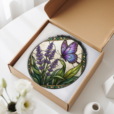 Panneau de vitrail en verre coloré lavande H 7,8 po