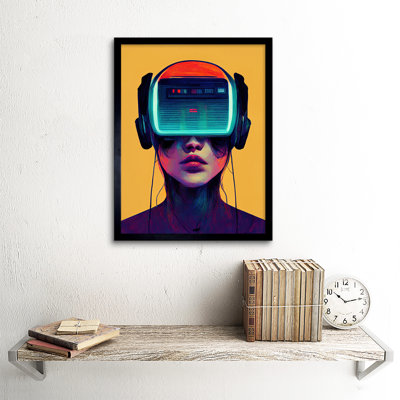 Gamer Gaming Illustration VR Headset Lady - Single Picture Frame Print