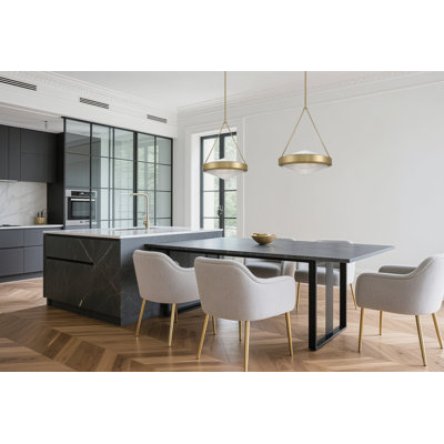 Luminaire suspendu champagne doré 4 lumières Edwardo avec abat-jour en verre holophane transparent 20 pouces