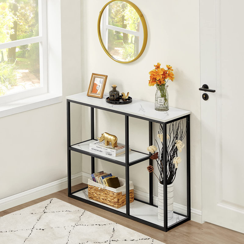 La console, table d'entrée étroite de 12 pouces pour le salon, 31,5 pouces., Noir, Noir