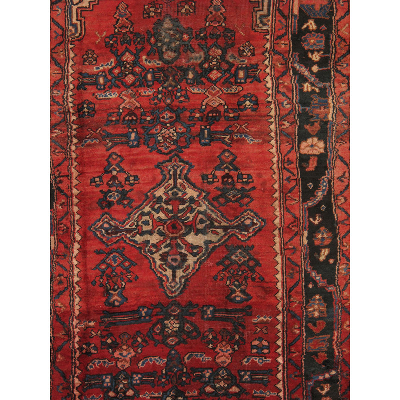Handmade Red Wool Medium Pile Area Rug, 3'11" x 6'9"