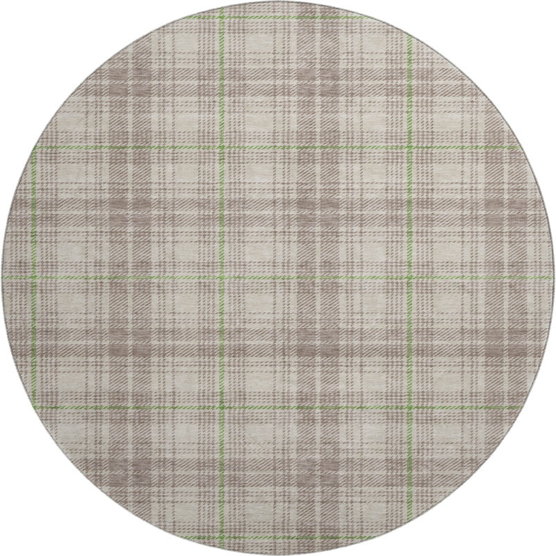 Premium Machine Washable Lyndhurst AMF993 Plaid Rug, Round 8'